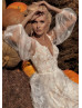 Ivory 3D Lace Tulle Unique Beaded Wedding Dress